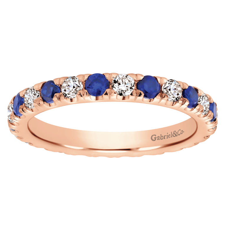 Eternity Band Wedding Ring in 14k Rose Gold with Round Sapphire at Gabriel & Co. - Shot 5