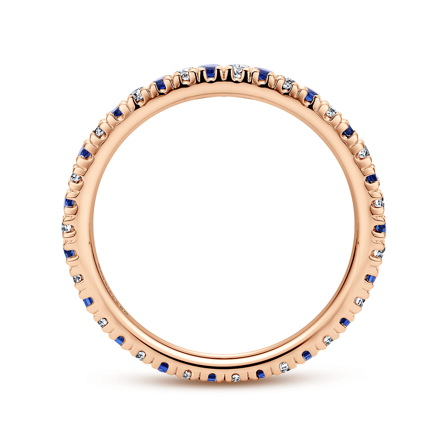 Eternity Band Wedding Ring in 14k Rose Gold with Round Sapphire at Gabriel & Co. - Shot 2