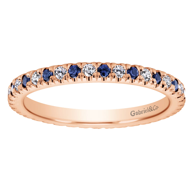 Eternity Band Wedding Ring in 14k Rose Gold with Round Sapphire at Gabriel & Co. - Shot 5