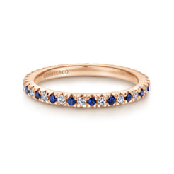 Bari - 14K Rose Gold French Pave Set Sapphire and Diamond Eternity Band