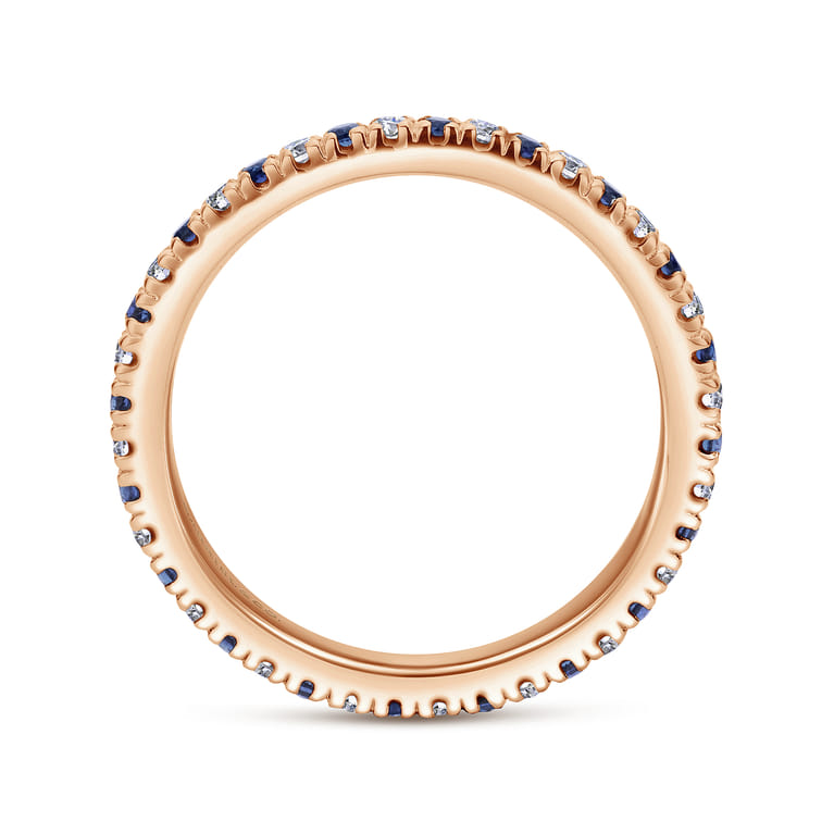 Eternity Band Wedding Ring in 14k Rose Gold with Round Sapphire at Gabriel & Co. - Shot 2