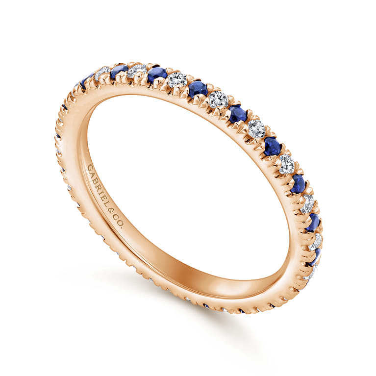 Eternity Band Wedding Ring in 14k Rose Gold with Round Sapphire at Gabriel & Co. - Shot 3