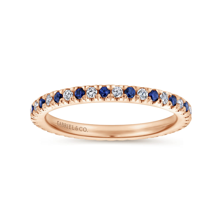 Eternity Band Wedding Ring in 14k Rose Gold with Round Sapphire at Gabriel & Co. - Shot 4