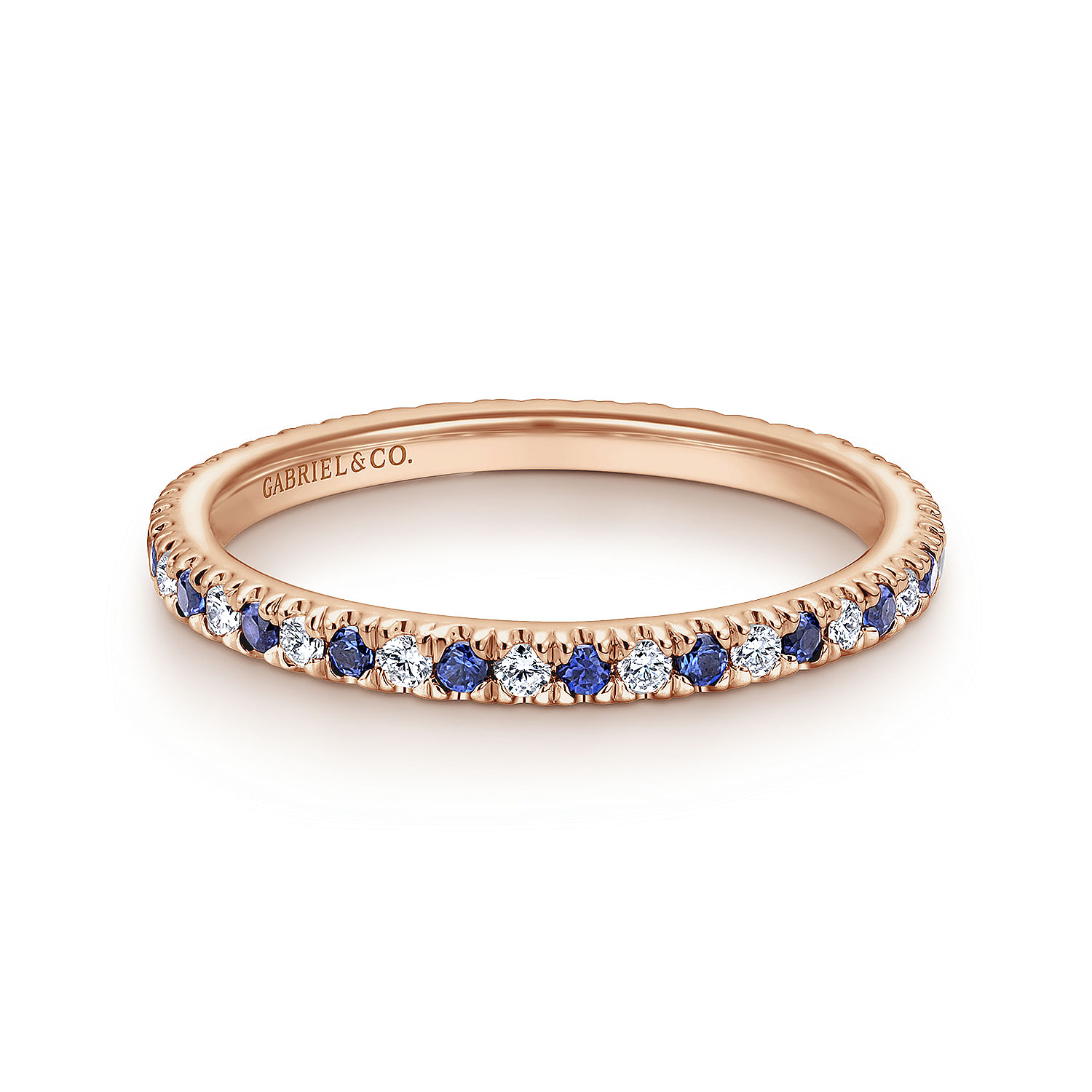 Bari - 14K Rose Gold French Pave Set Sapphire and Diamond Eternity Band