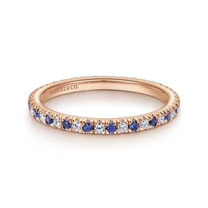 Bari - 14K Rose Gold French Pave Set Sapphire and Diamond Eternity Band
