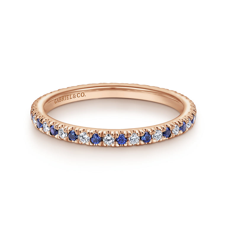 Eternity Band Wedding Ring in 14k Rose Gold with Round Sapphire at Gabriel & Co. - Shot 1
