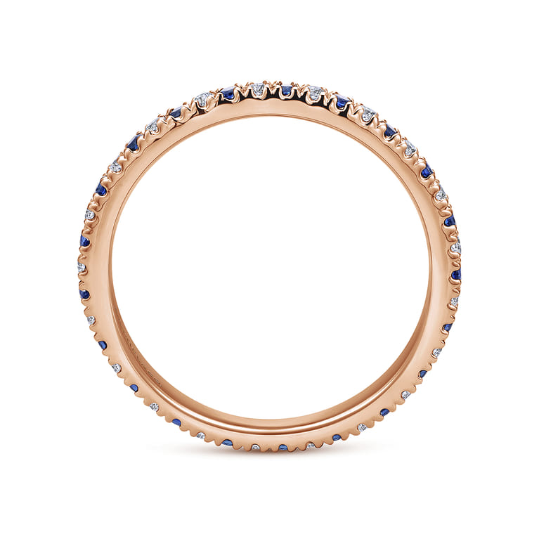 Eternity Band Wedding Ring in 14k Rose Gold with Round Sapphire at Gabriel & Co. - Shot 2