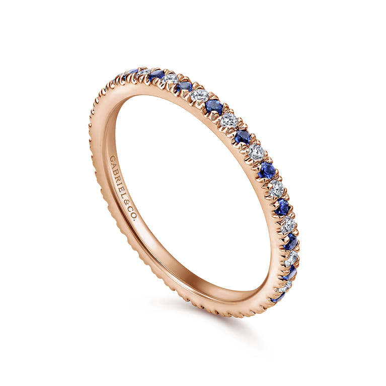 Eternity Band Wedding Ring in 14k Rose Gold with Round Sapphire at Gabriel & Co. - Shot 3