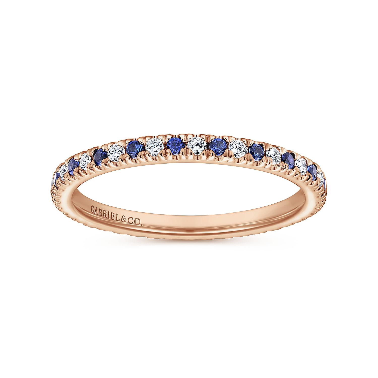 Bari - 14K Rose Gold French Pave Set Sapphire and Diamond Eternity Band