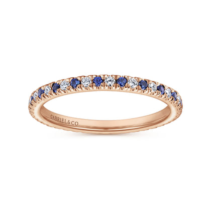 Bari - 14K Rose Gold French Pave Set Sapphire and Diamond Eternity Band