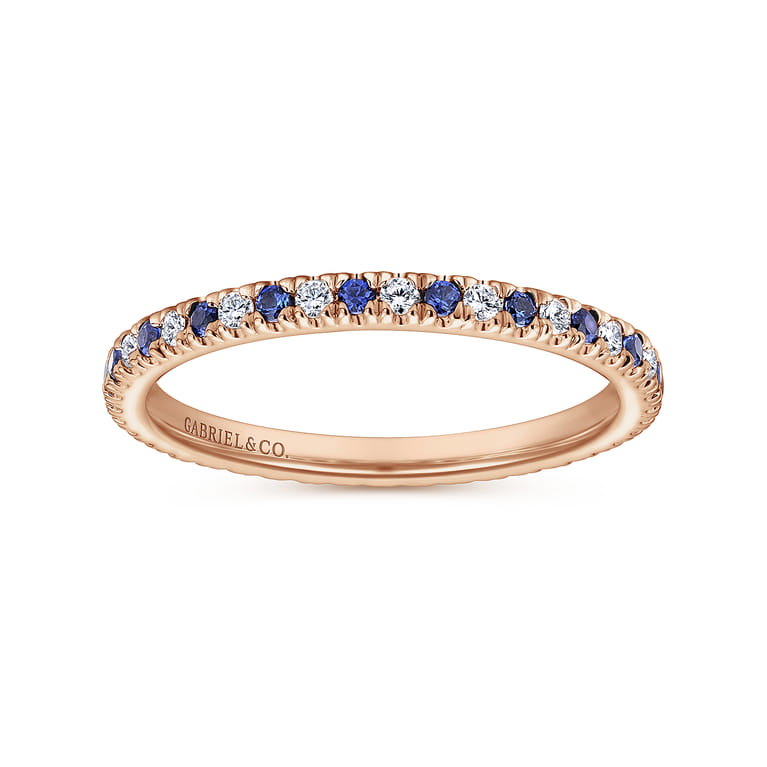 Eternity Band Wedding Ring in 14k Rose Gold with Round Sapphire at Gabriel & Co. - Shot 4