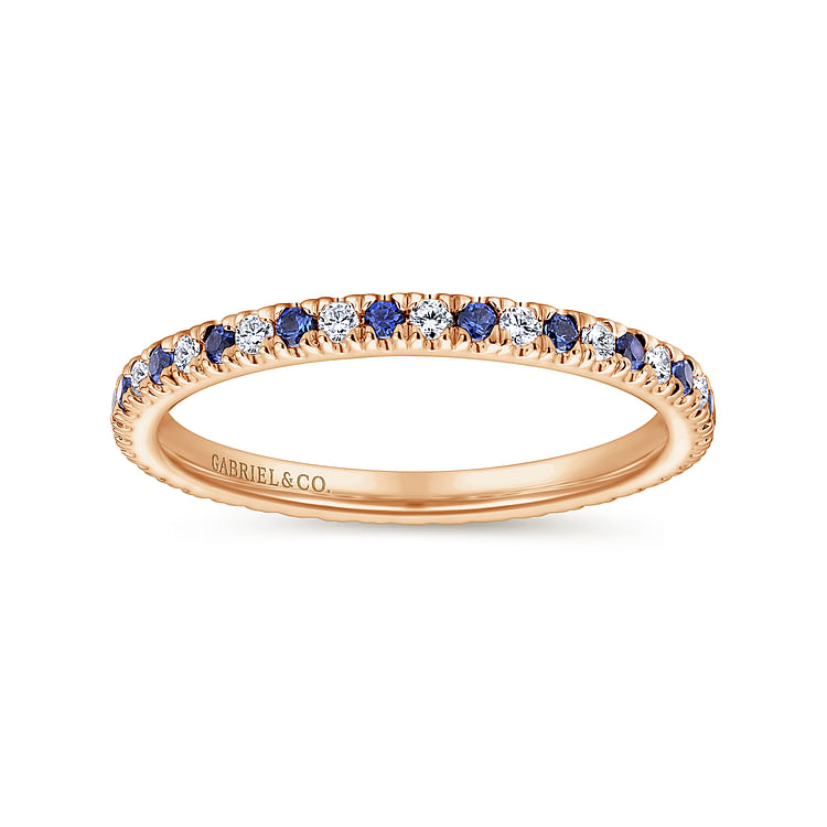 Bari - 14K Rose Gold French Pave Set Sapphire and Diamond Eternity Band