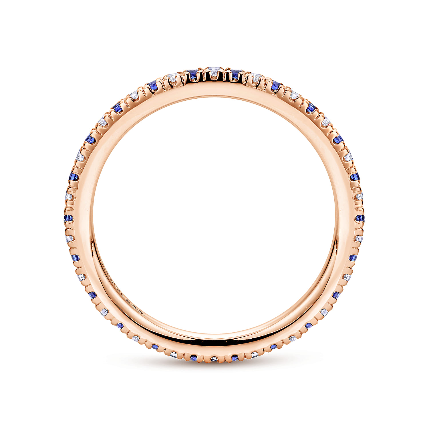 Eternity Band Wedding Ring in 14k Rose Gold with Round Sapphire at Gabriel & Co. - Shot 2