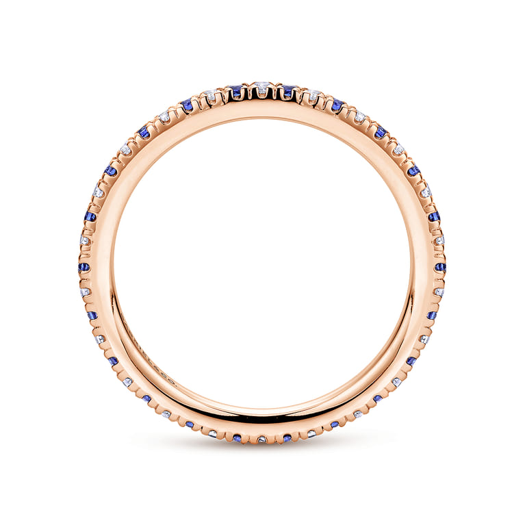 Eternity Band Wedding Ring in 14k Rose Gold with Round Sapphire at Gabriel & Co. - Shot 2