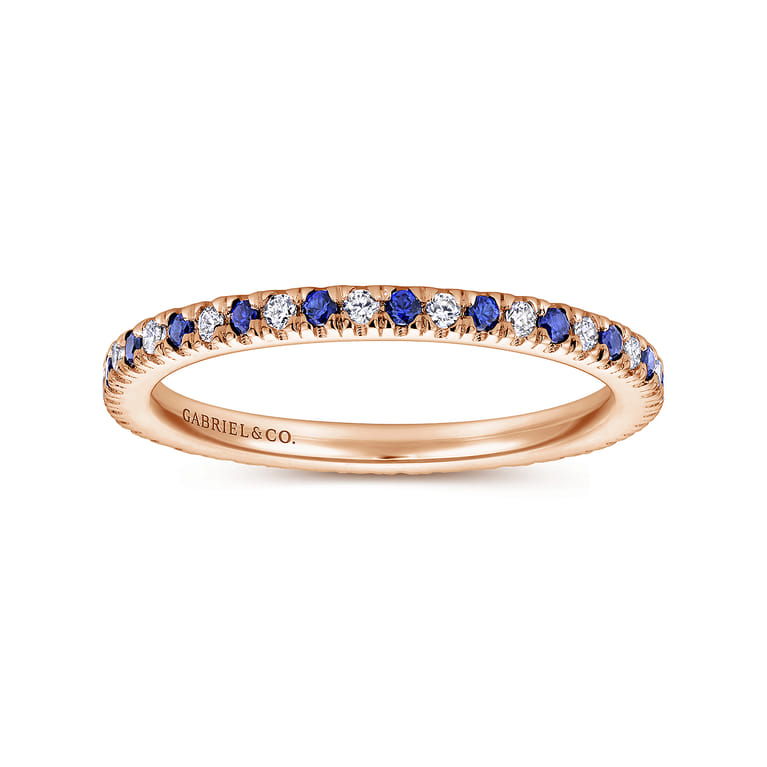Eternity Band Wedding Ring in 14k Rose Gold with Round Sapphire at Gabriel & Co. - Shot 4