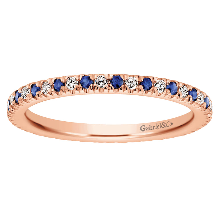 Eternity Band Wedding Ring in 14k Rose Gold with Round Sapphire at Gabriel & Co. - Shot 5