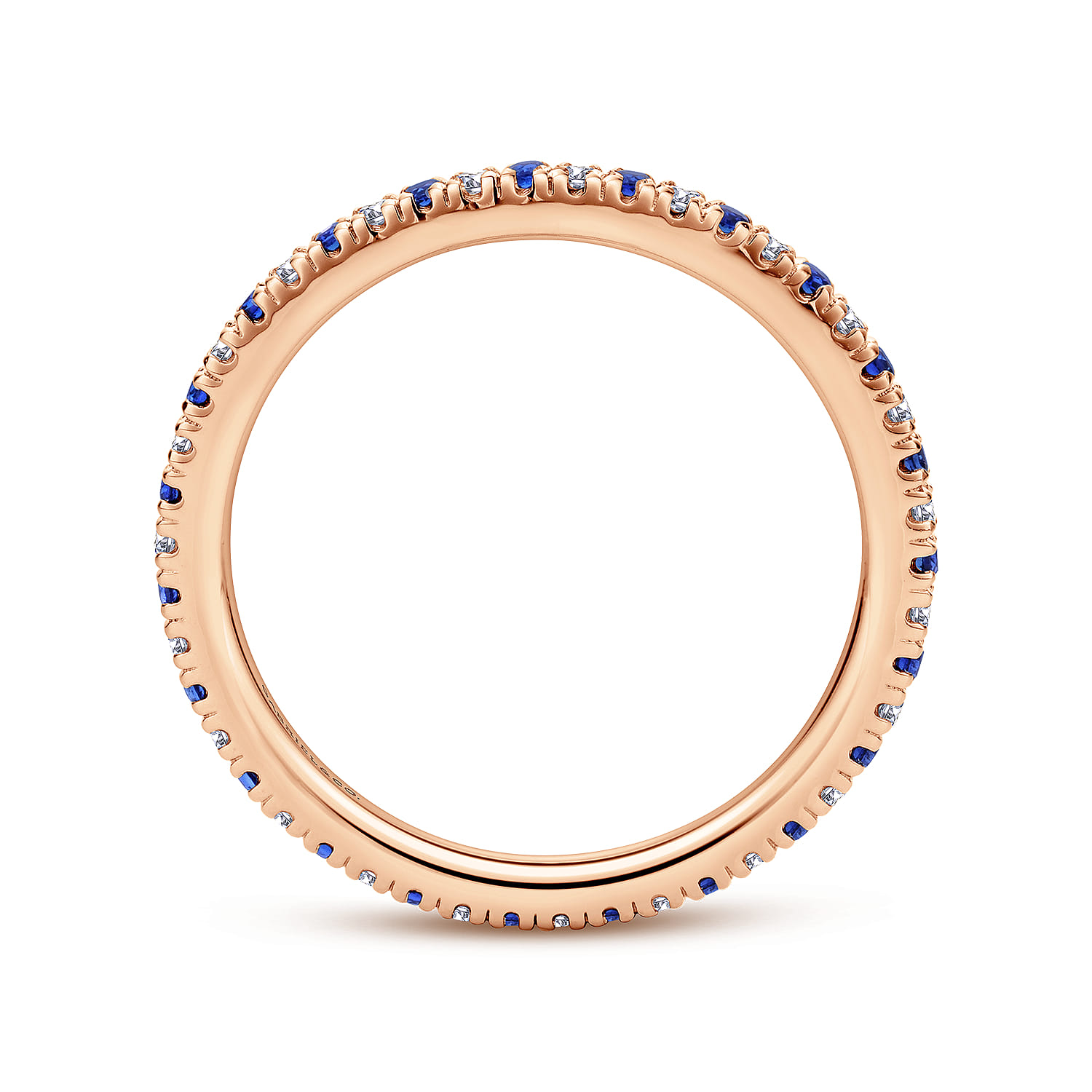 Eternity Band Wedding Ring in 14k Rose Gold with Round Sapphire at Gabriel & Co. - Shot 2