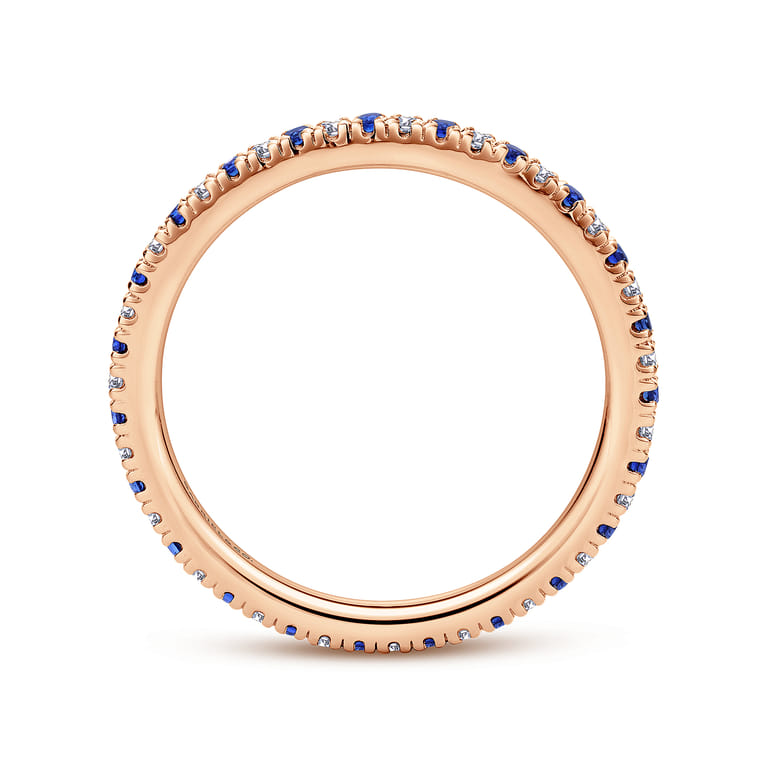 Eternity Band Wedding Ring in 14k Rose Gold with Round Sapphire at Gabriel & Co. - Shot 2