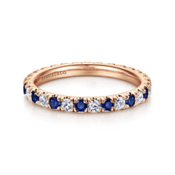 Bari - 14K Rose Gold French Pave Set Sapphire and Diamond Eternity Band