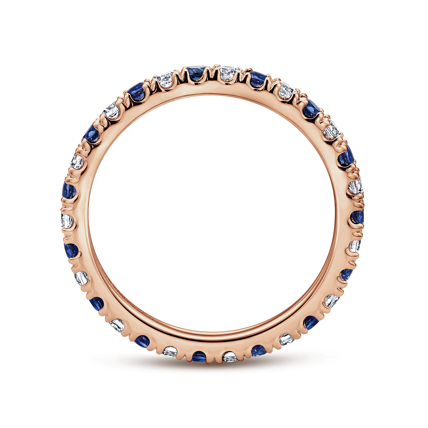 Eternity Band Wedding Ring in 14k Rose Gold with Round Sapphire at Gabriel & Co. - Shot 2