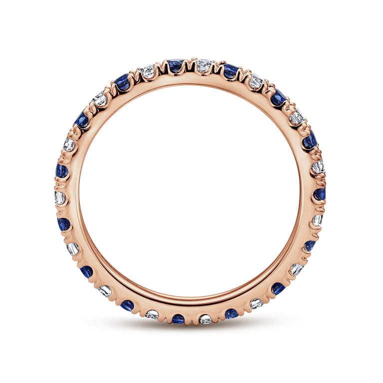 Eternity Band Wedding Ring in 14k Rose Gold with Round Sapphire at Gabriel & Co. - Shot 2