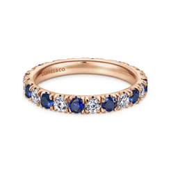 Bari - 14K Rose Gold French Pave Set Sapphire and Diamond Eternity Band