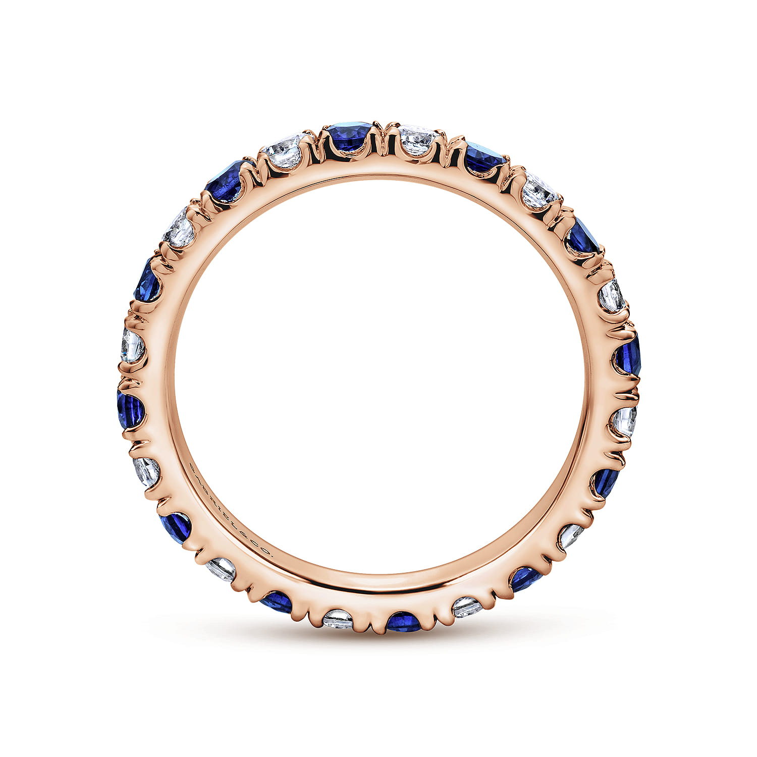 Eternity Band Wedding Ring in 14k Rose Gold with Round Sapphire at Gabriel & Co. - Shot 2