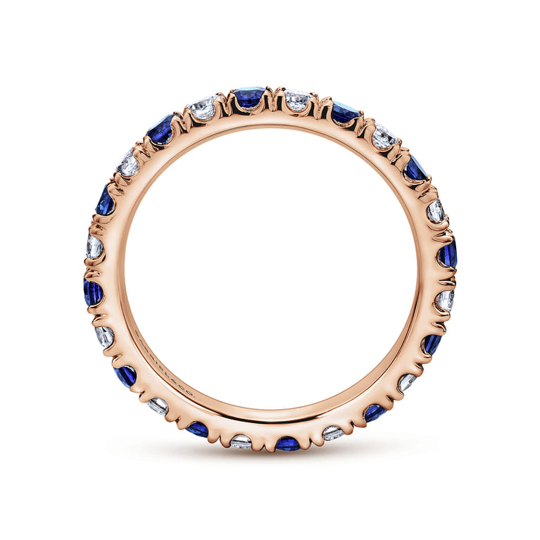 Eternity Band Wedding Ring in 14k Rose Gold with Round Sapphire at Gabriel & Co. - Shot 2