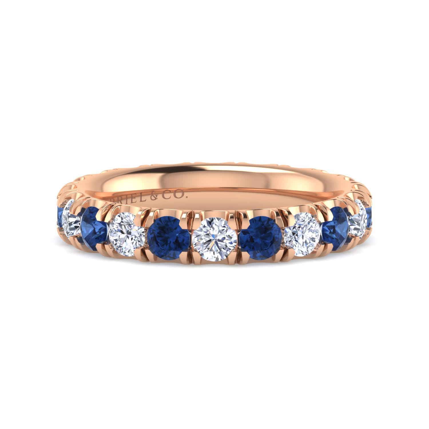 Eternity Band Wedding Ring in 14k Rose Gold with Round Sapphire at Gabriel & Co. - Shot 1