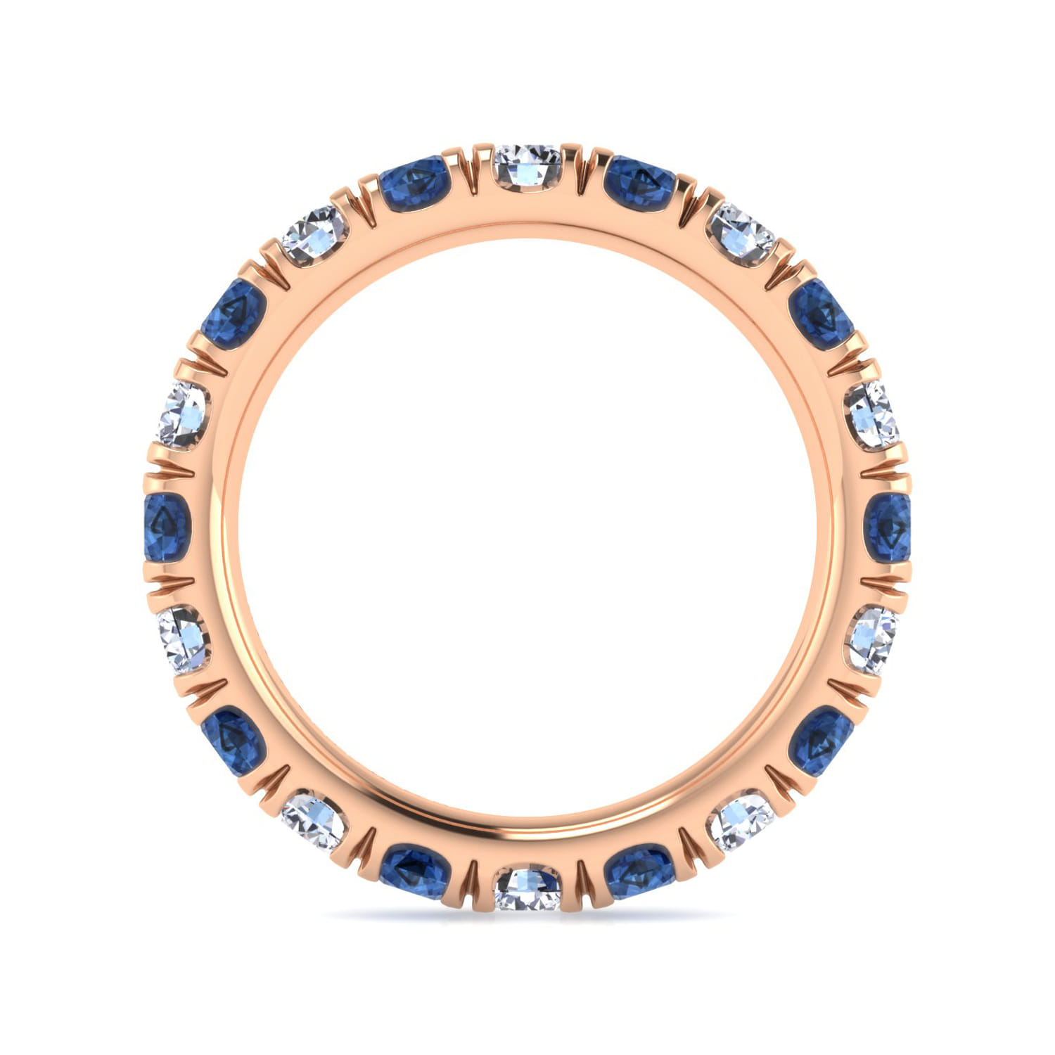 Eternity Band Wedding Ring in 14k Rose Gold with Round Sapphire at Gabriel & Co. - Shot 2
