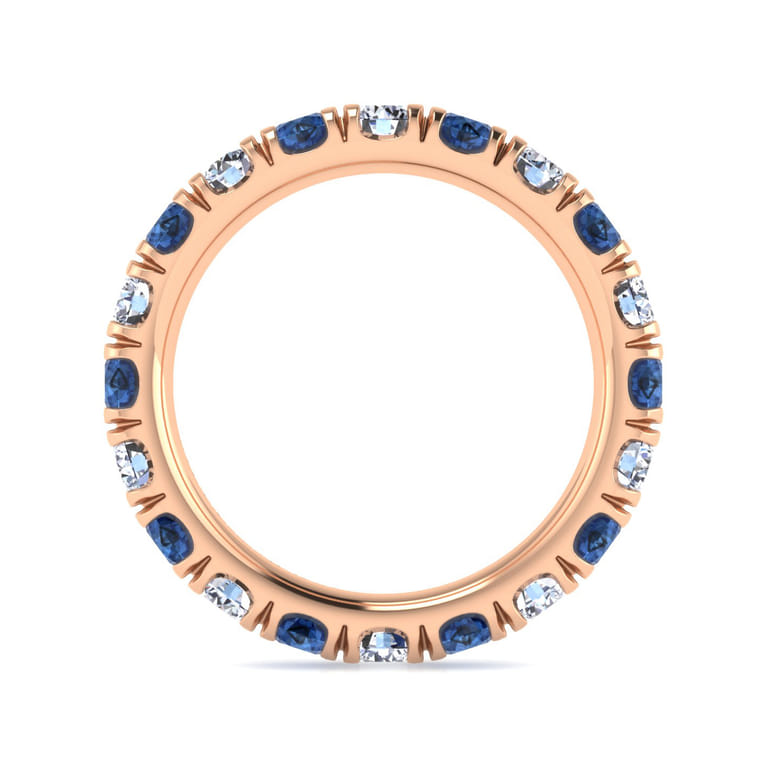 Eternity Band Wedding Ring in 14k Rose Gold with Round Sapphire at Gabriel & Co. - Shot 2