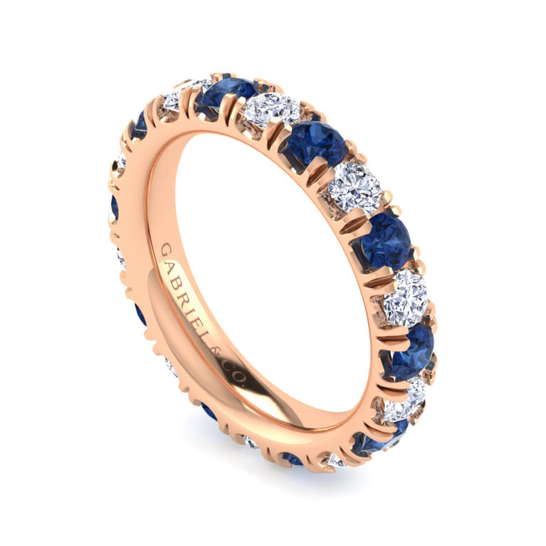 Eternity Band Wedding Ring in 14k Rose Gold with Round Sapphire at Gabriel & Co. - Shot 3