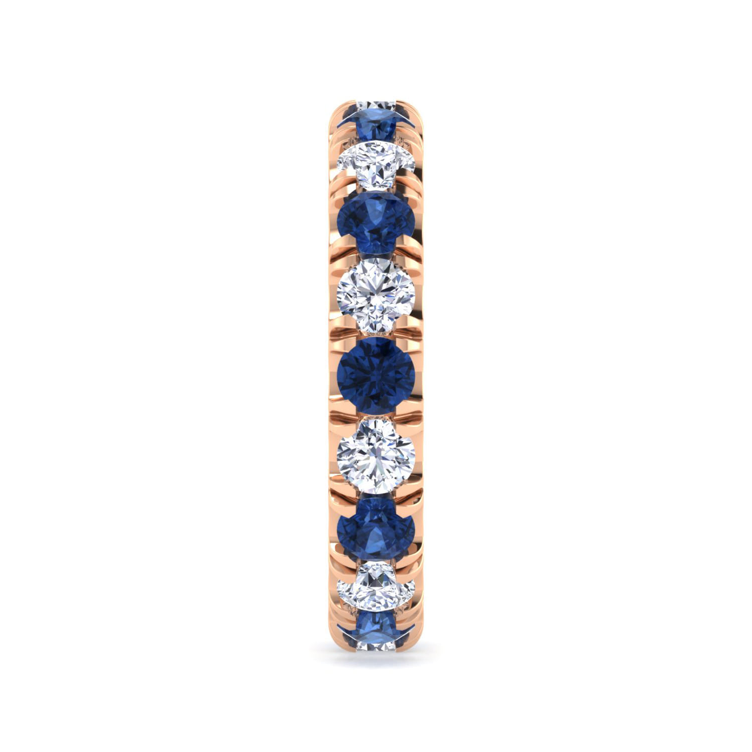 Eternity Band Wedding Ring in 14k Rose Gold with Round Sapphire at Gabriel & Co. - Shot 4
