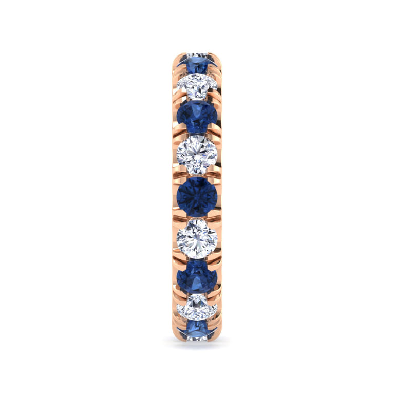 Eternity Band Wedding Ring in 14k Rose Gold with Round Sapphire at Gabriel & Co. - Shot 4