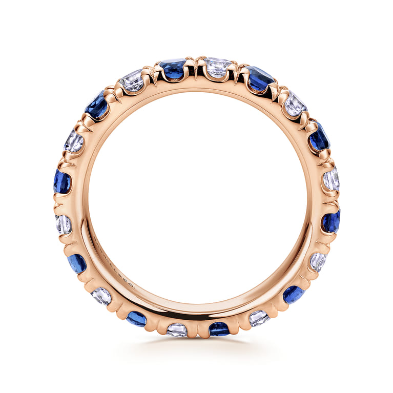 Eternity Band Wedding Ring in 14k Rose Gold with Round Sapphire at Gabriel & Co. - Shot 2