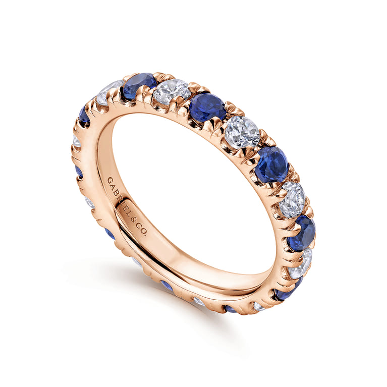 Eternity Band Wedding Ring in 14k Rose Gold with Round Sapphire at Gabriel & Co. - Shot 3