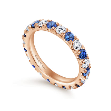 Bari - 14K Rose Gold French Pave Set Sapphire and Diamond Eternity Band