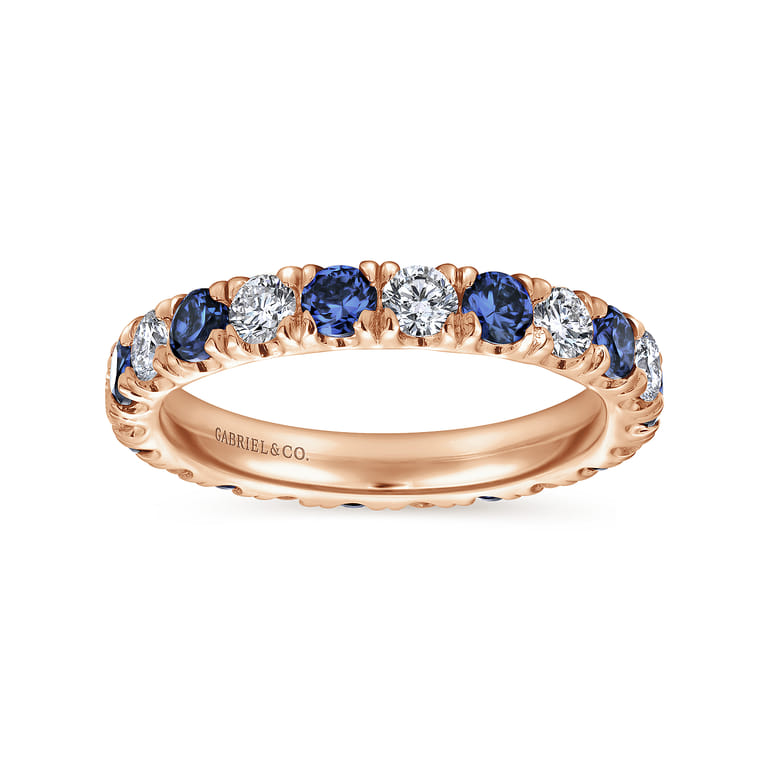 Eternity Band Wedding Ring in 14k Rose Gold with Round Sapphire at Gabriel & Co. - Shot 4