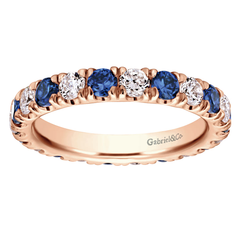 Eternity Band Wedding Ring in 14k Rose Gold with Round Sapphire at Gabriel & Co. - Shot 5