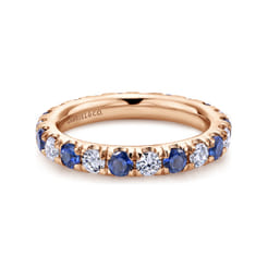 Bari - 14K Rose Gold French Pave Set Sapphire and Diamond Eternity Band