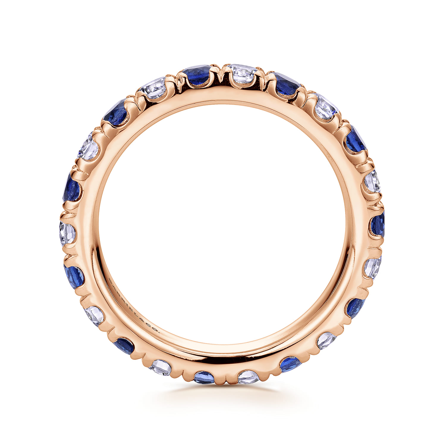 Eternity Band Wedding Ring in 14k Rose Gold with Round Sapphire at Gabriel & Co. - Shot 2