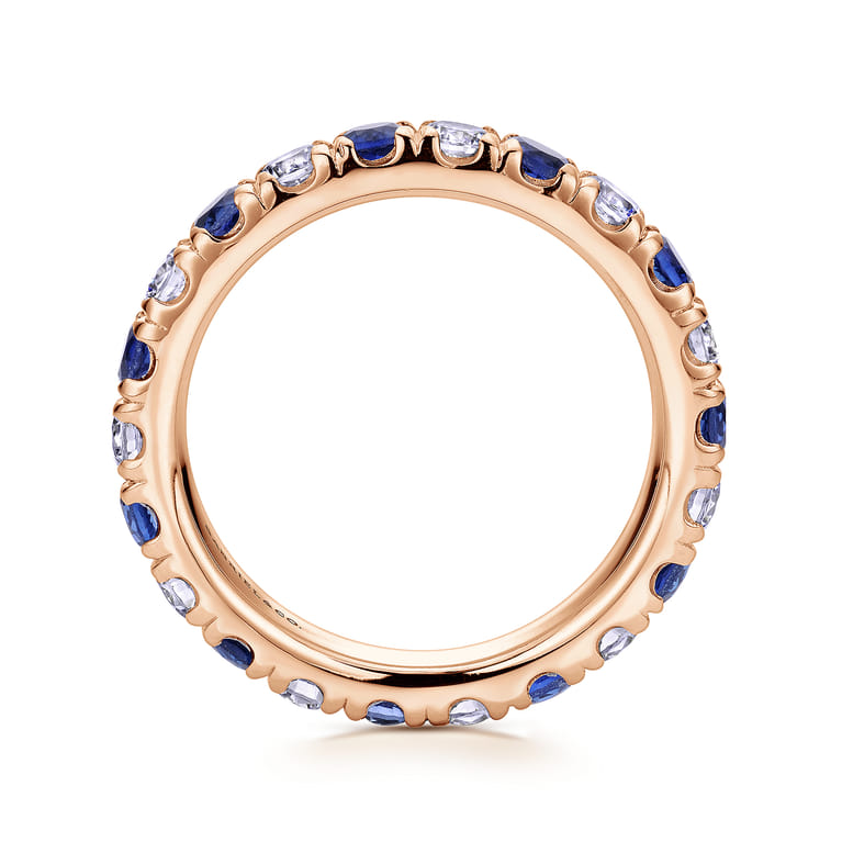 Eternity Band Wedding Ring in 14k Rose Gold with Round Sapphire at Gabriel & Co. - Shot 2