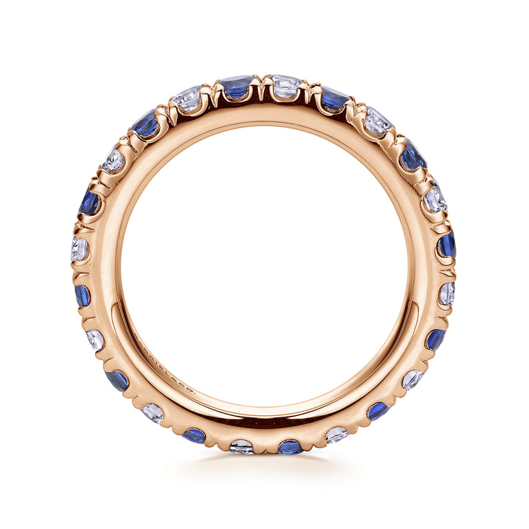 Eternity Band Wedding Ring in 14k Rose Gold with Round Sapphire at Gabriel & Co. - Shot 2