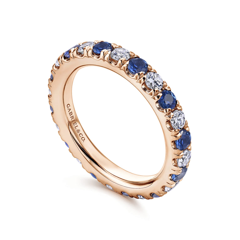 Eternity Band Wedding Ring in 14k Rose Gold with Round Sapphire at Gabriel & Co. - Shot 3