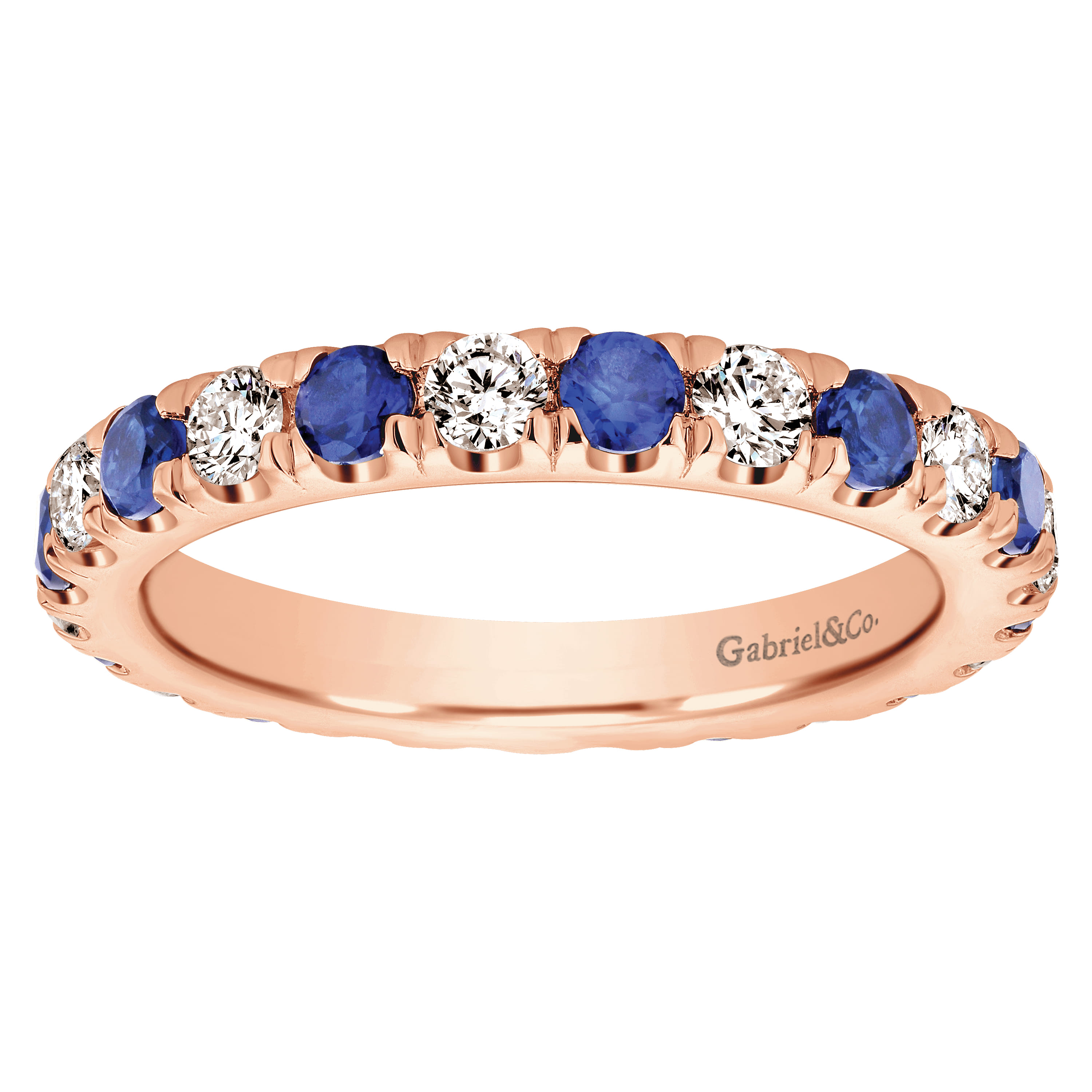 Eternity Band Wedding Ring in 14k Rose Gold with Round Sapphire at Gabriel & Co. - Shot 5