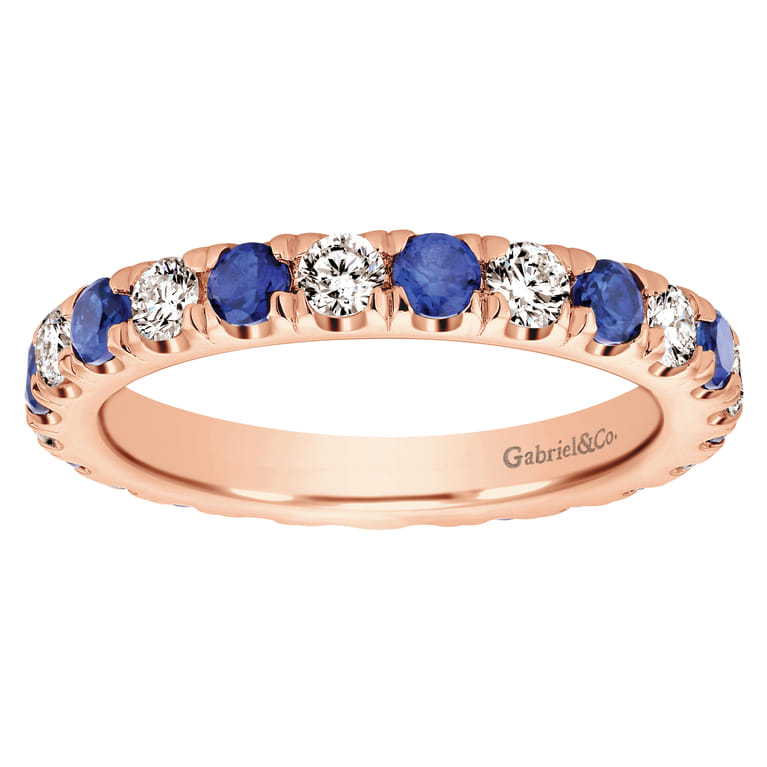 Eternity Band Wedding Ring in 14k Rose Gold with Round Sapphire at Gabriel & Co. - Shot 5