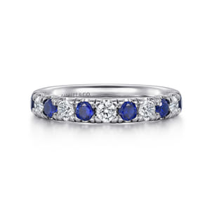 Bari - 14K White Gold 11 Stone Diamond and Sapphire Anniversary Band