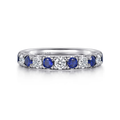 Bari - 14K White Gold 11 Stone Diamond and Sapphire Anniversary Band