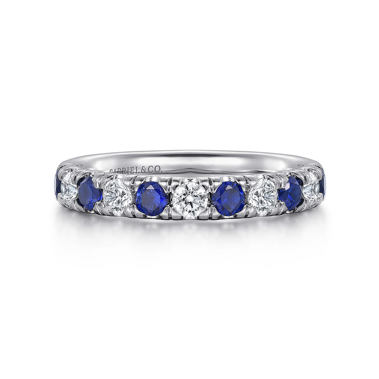 Straight Wedding Ring in 14k White Gold with Round Sapphire at Gabriel & Co. - Shot 1