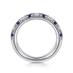 Bari - 14K White Gold 11 Stone Diamond and Sapphire Anniversary Band